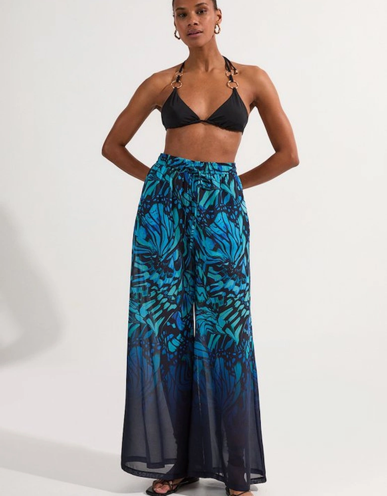 Ombre Butterfly Georgette Beach Wide Leg Trouser
