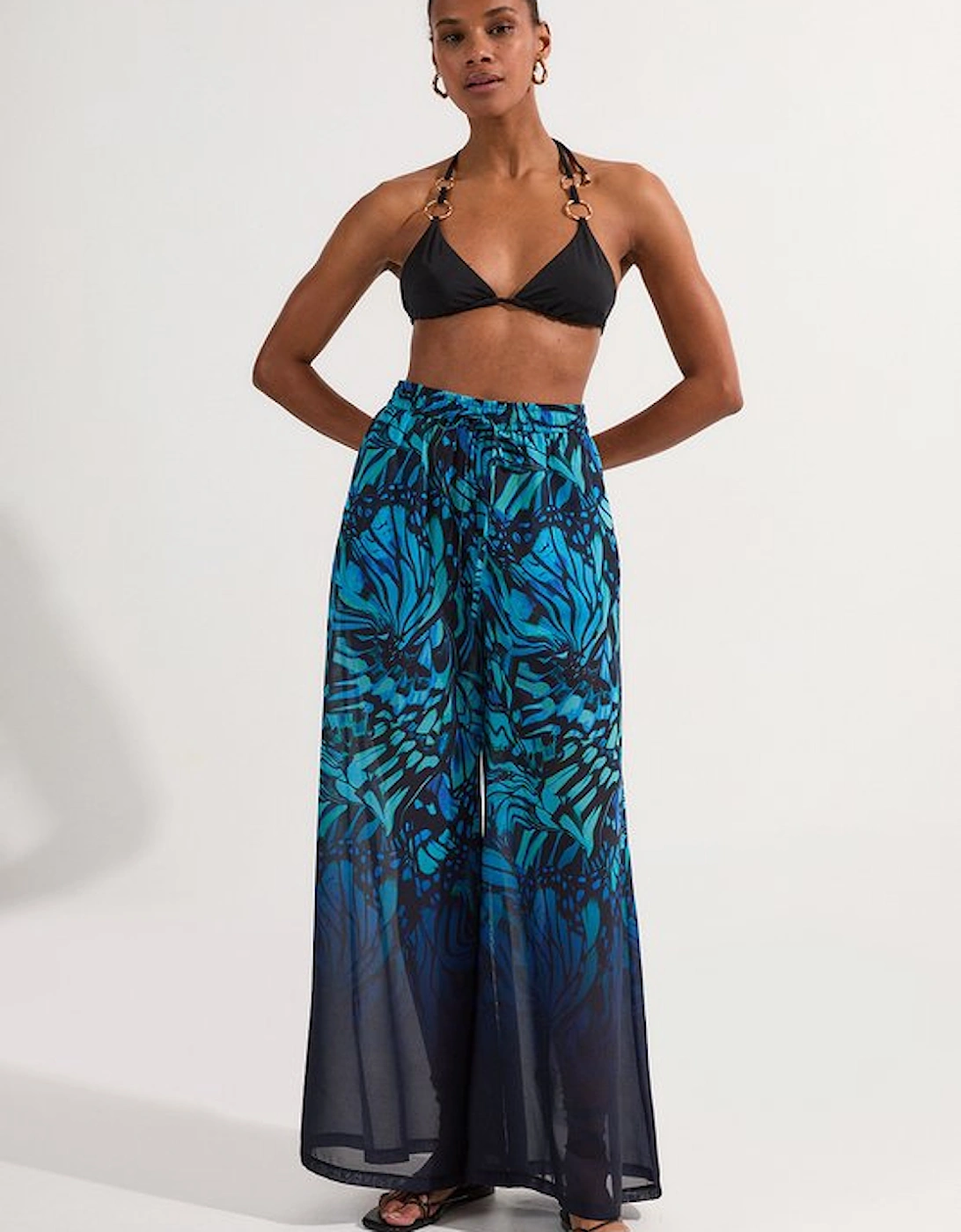 Ombre Butterfly Georgette Beach Wide Leg Trouser, 5 of 4