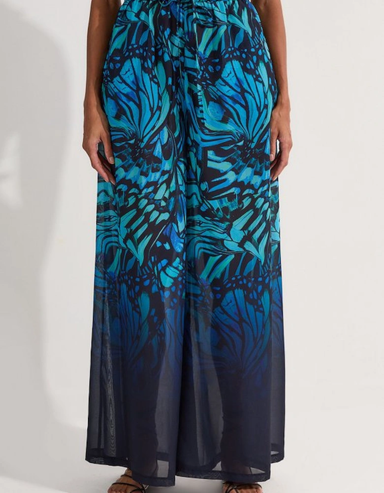 Ombre Butterfly Georgette Beach Wide Leg Trouser