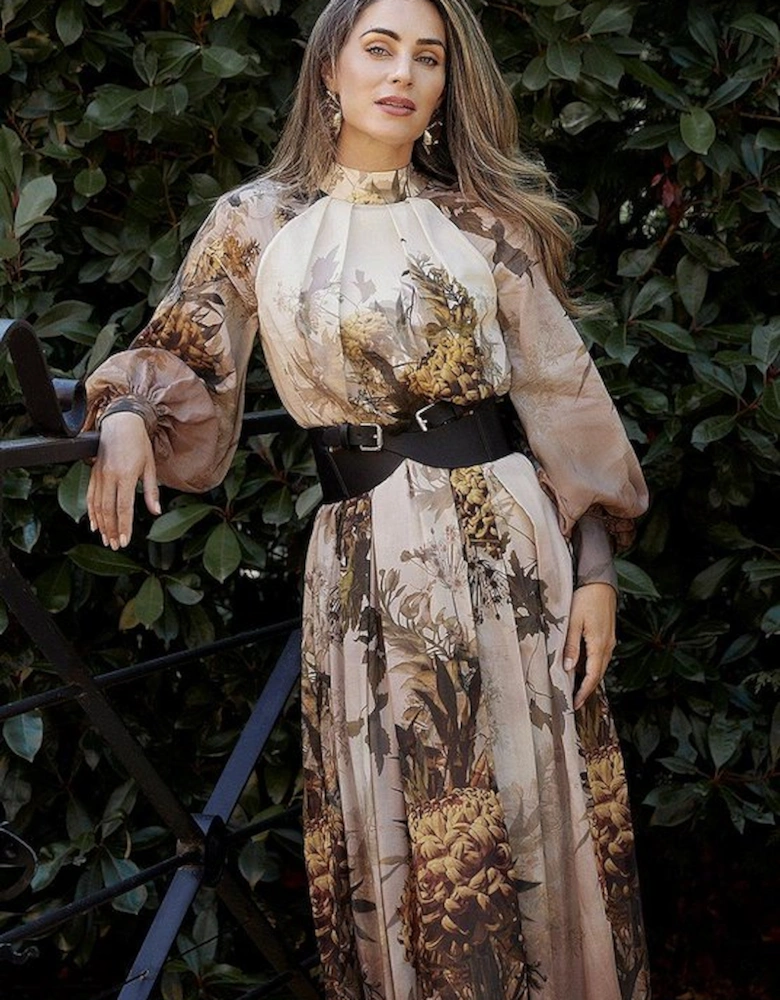 Lydia Millen Silk Cotton Border Print Belted Maxi Dress