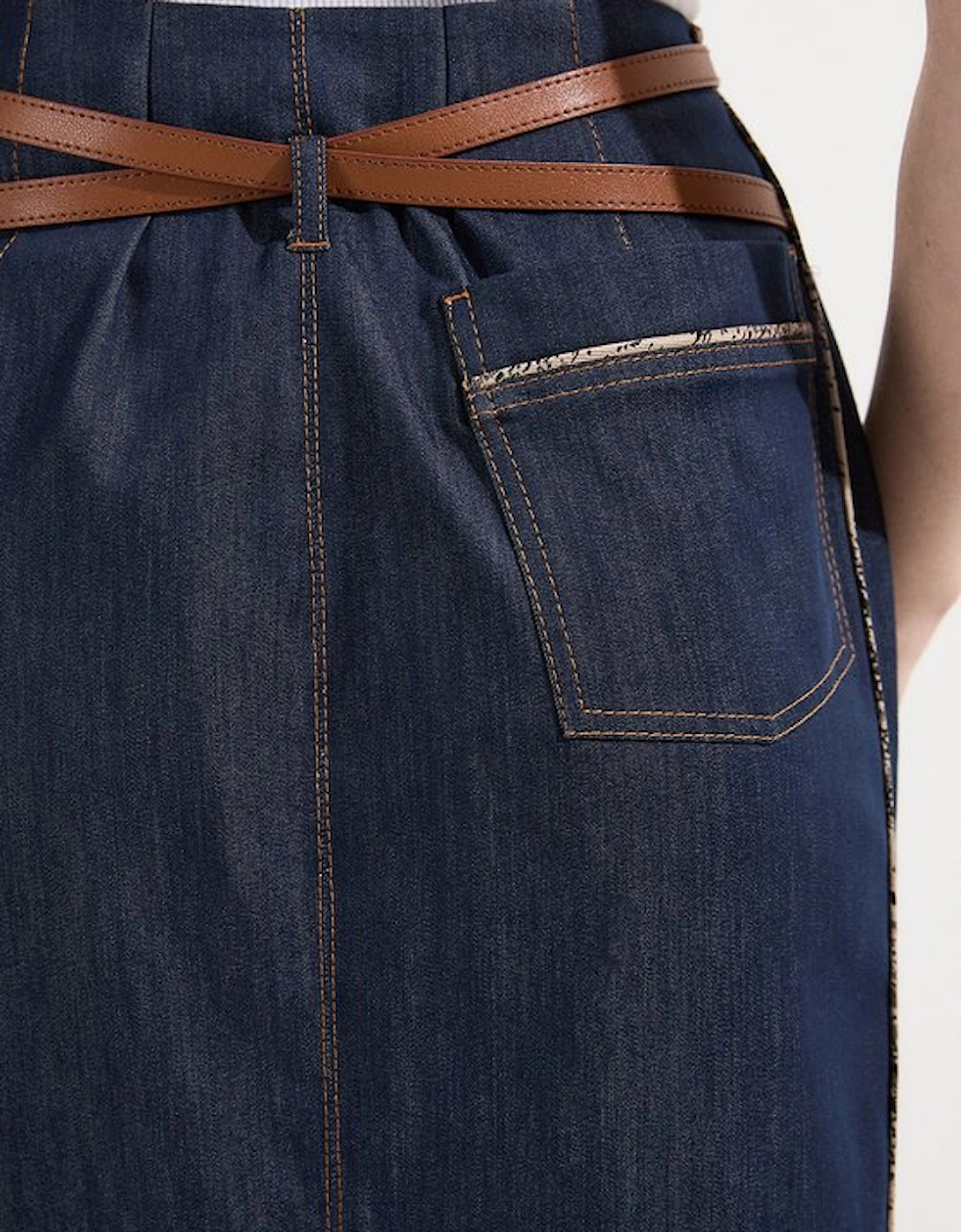 Archive Collection - Tailored Denim Belted Pocket Detail Maxi Skirt