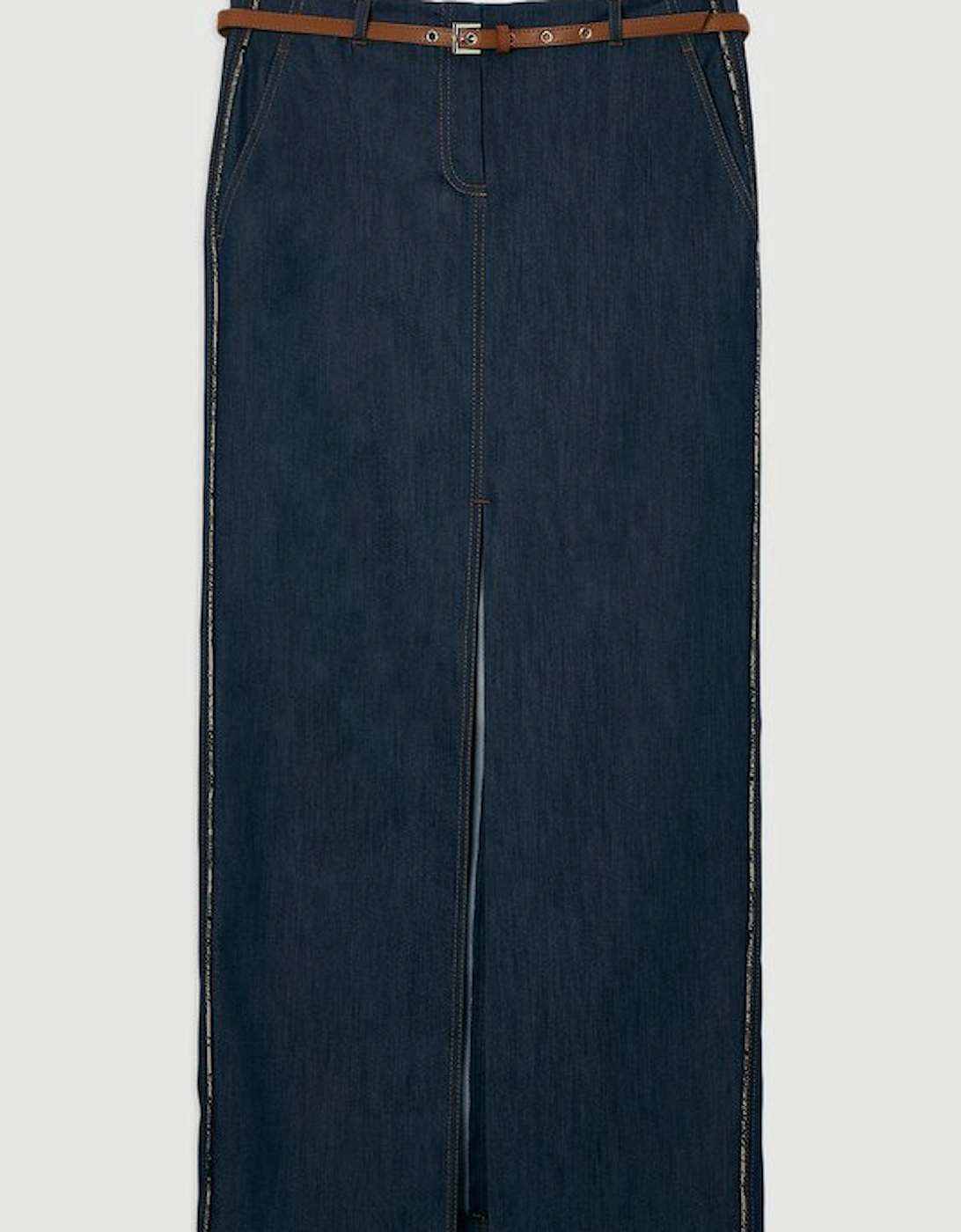 Archive Collection - Tailored Denim Belted Pocket Detail Maxi Skirt