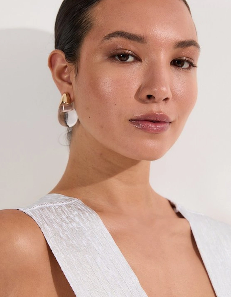 Foiled Bandage Textured V Neck Swimsuit