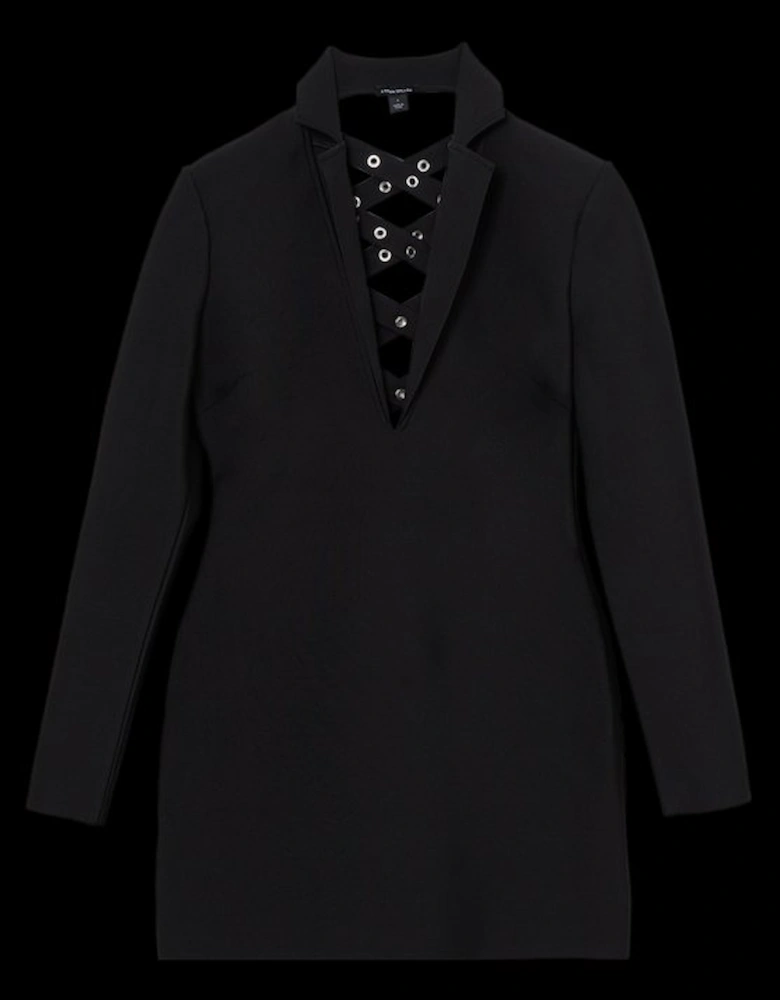 Figure Form Bandage Knit Eyelet Cross Back Detail Mini Dress