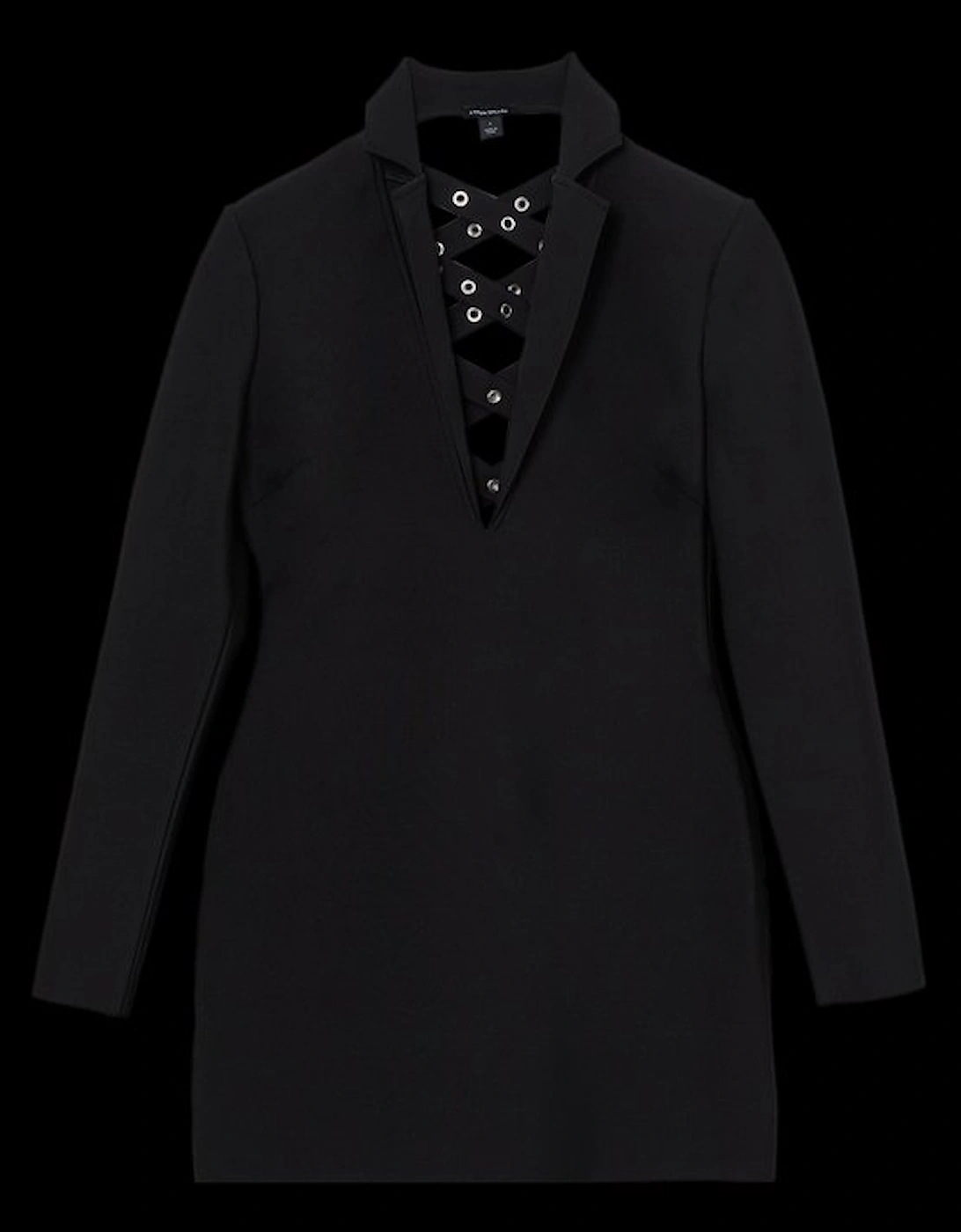 Figure Form Bandage Knit Eyelet Cross Back Detail Mini Dress