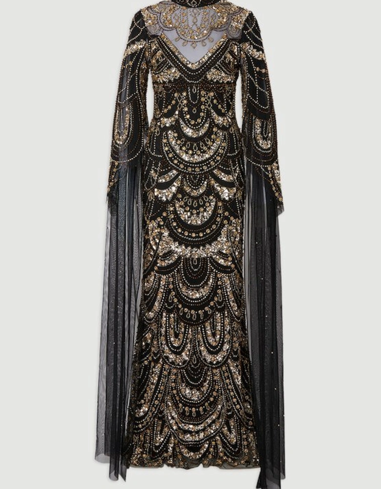 Premium Beaded Embellished Woven Midaxi Cape Dress
