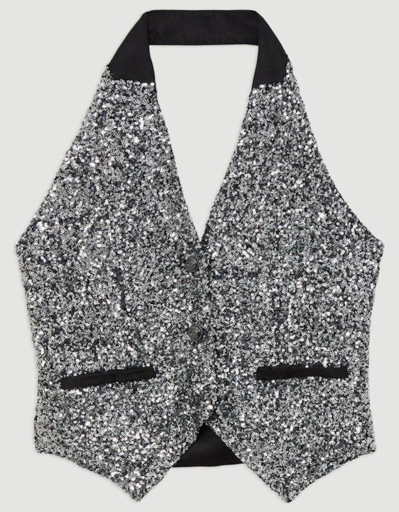 Petite Sequin Halter Neck Waistcoat