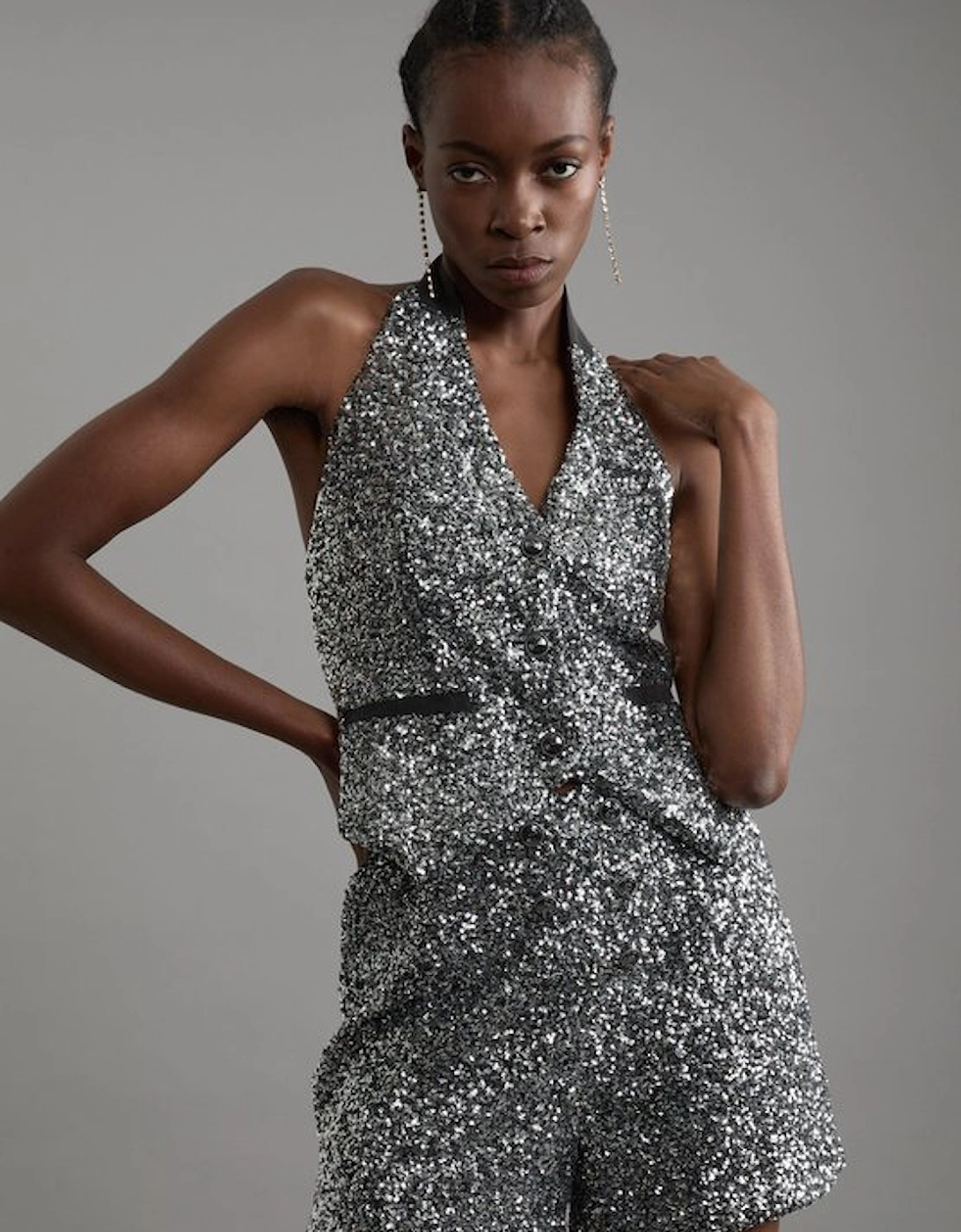 Petite Sequin Halter Neck Waistcoat, 5 of 4