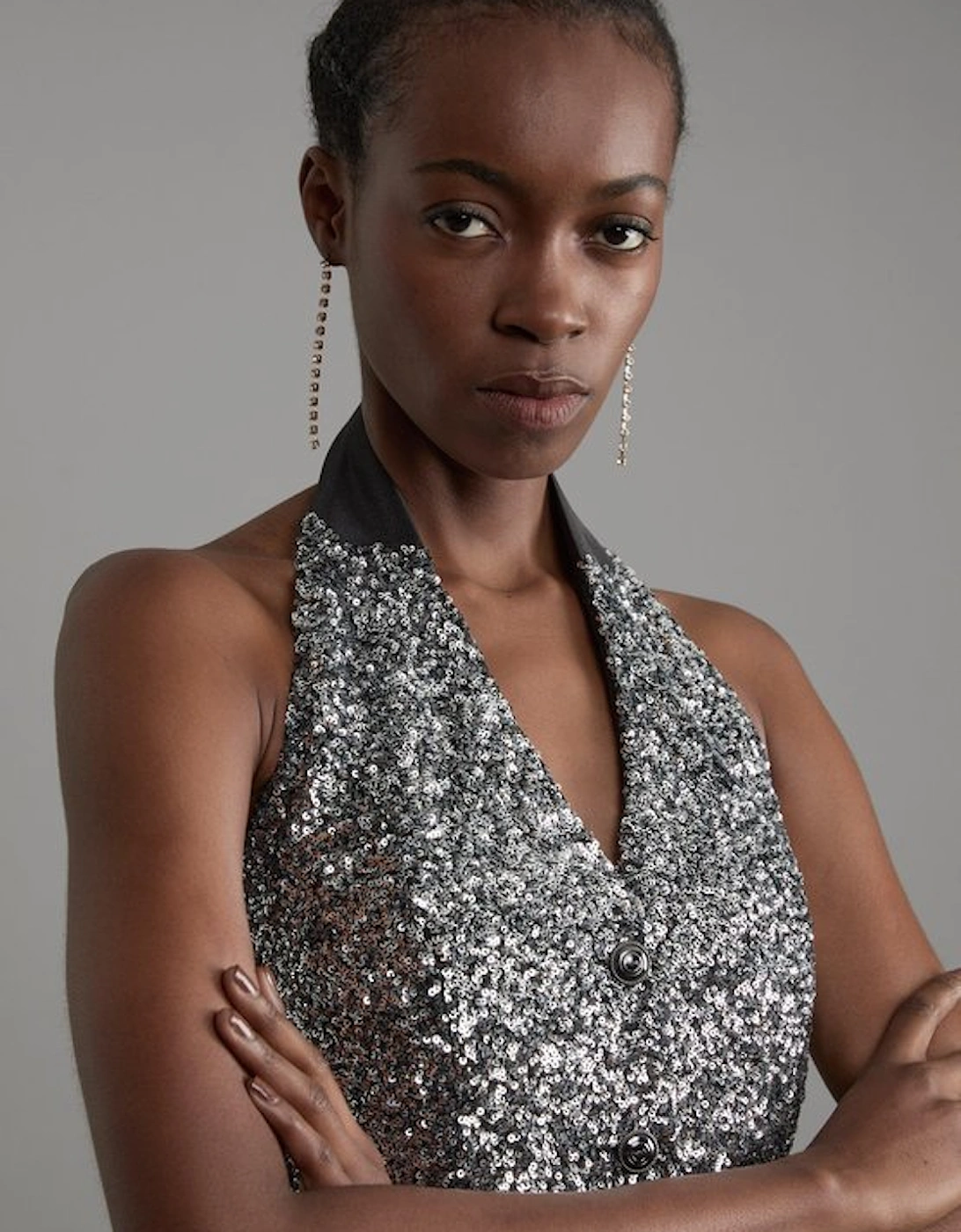 Petite Sequin Halter Neck Waistcoat