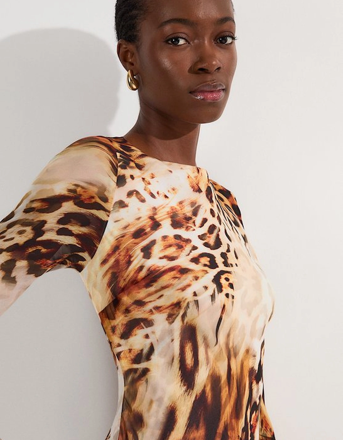 Sheer Viscose Georgette Sketchy Animal Woven Cowl Back Maxi Dress