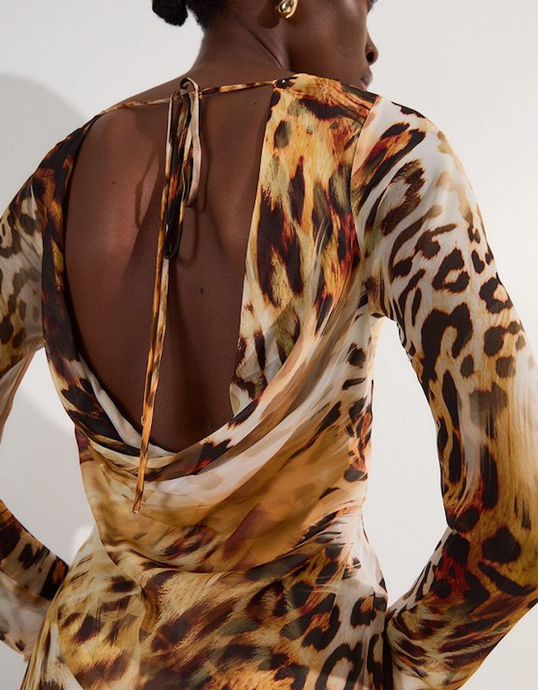 Sheer Viscose Georgette Sketchy Animal Woven Cowl Back Maxi Dress, 5 of 4