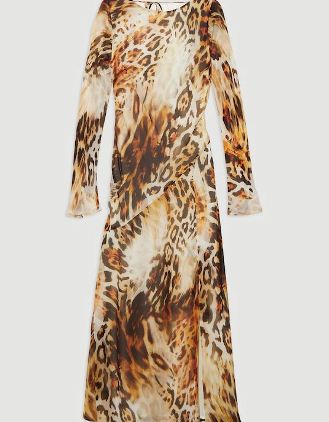 Sheer Viscose Georgette Sketchy Animal Woven Cowl Back Maxi Dress