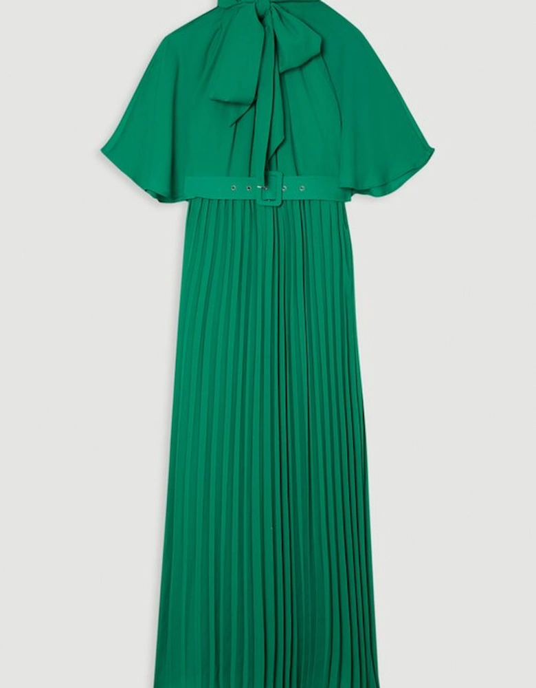Georgette Pleated Tie Neck Woven Midi Dress