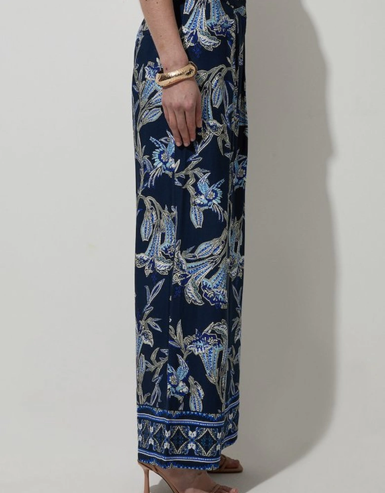 Tall Viscose Linen Mirrored Floral Woven Straight Leg Trouser