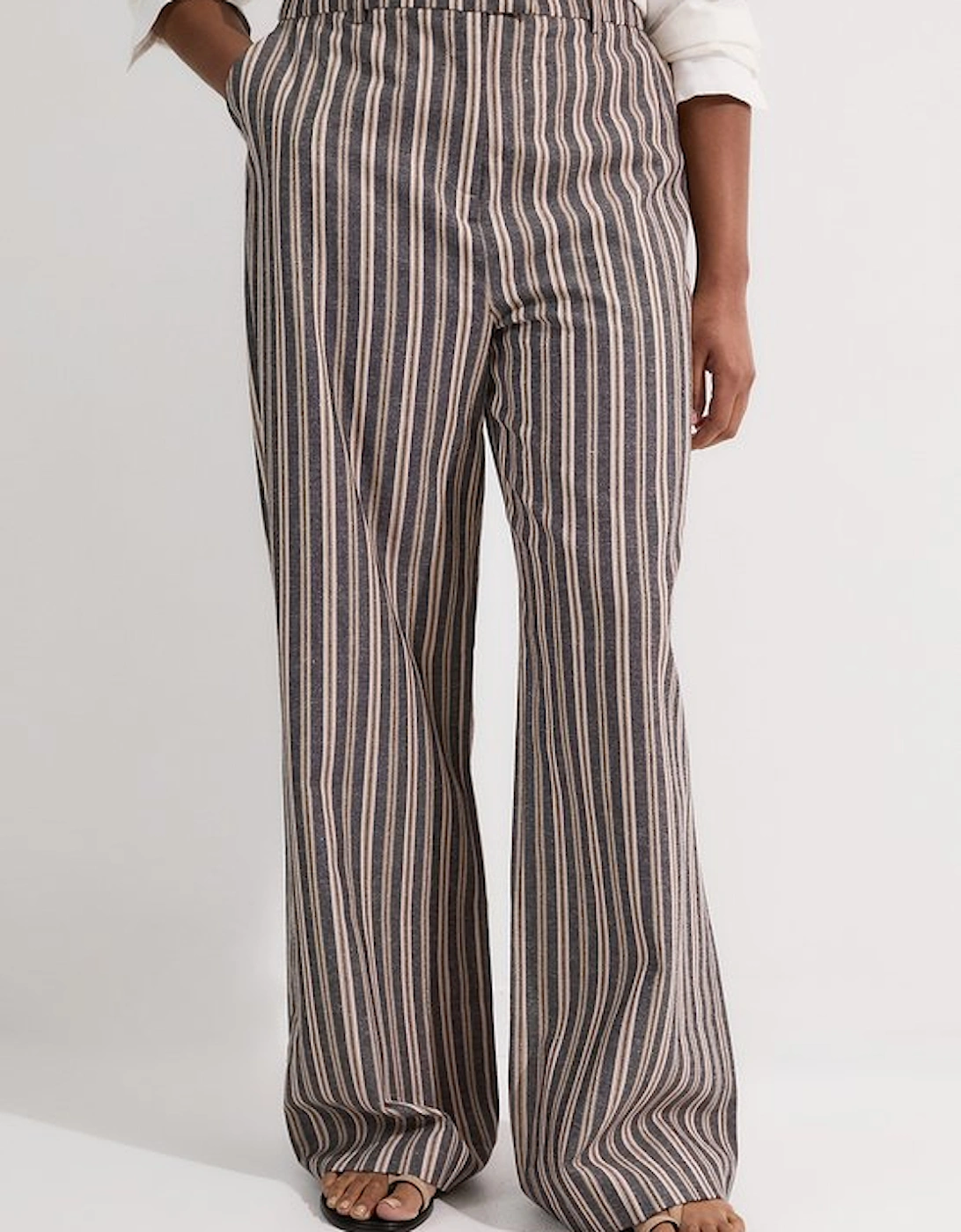 Plus Size Linen Sparkle Stripe Tailored Wide Leg Tailored Trouser