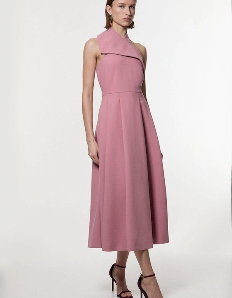Compact Stretch Halter Neck Belted Full Skirted Midaxi Dress