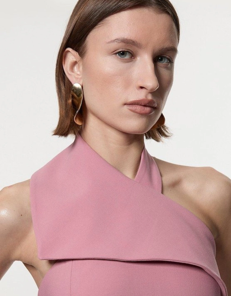 Compact Stretch Halter Neck Belted Full Skirted Midaxi Dress