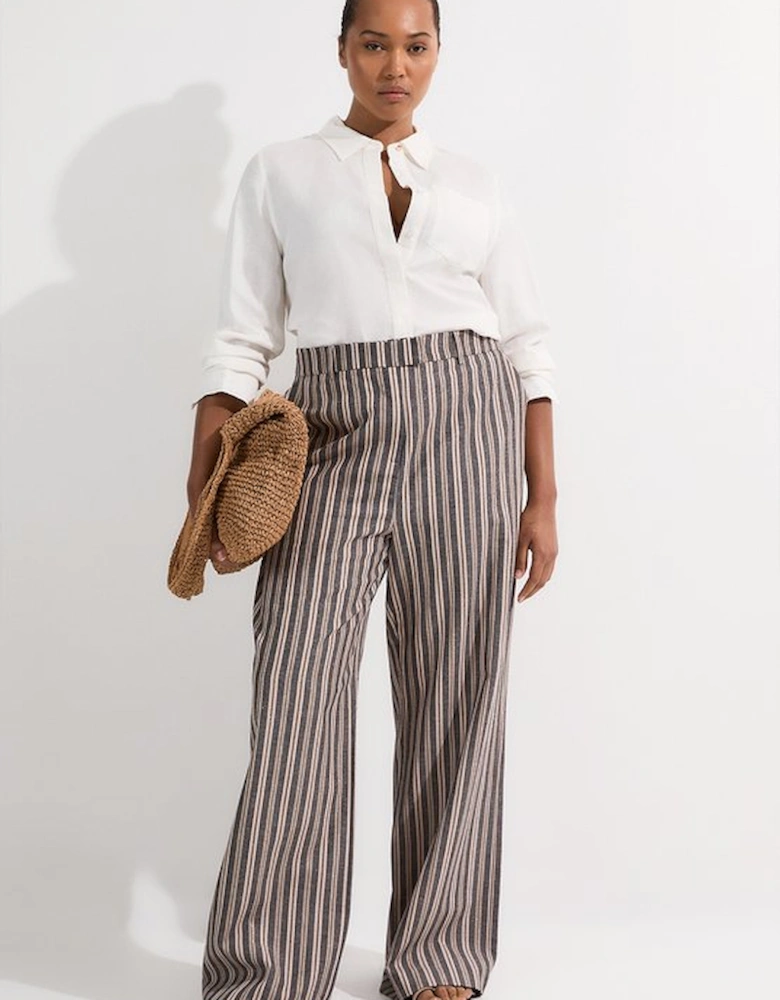 Plus Size Linen Sparkle Stripe Tailored Wide Leg Tailored Trouser