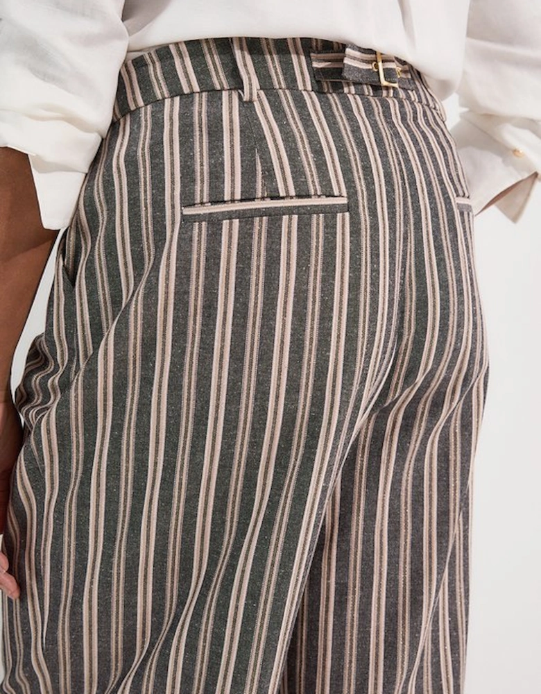 Plus Size Linen Sparkle Stripe Tailored Wide Leg Tailored Trouser