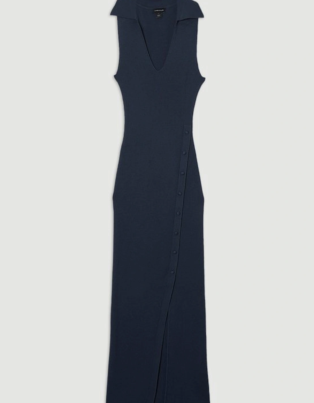 Rib Knit Collared Dress With Button Detail