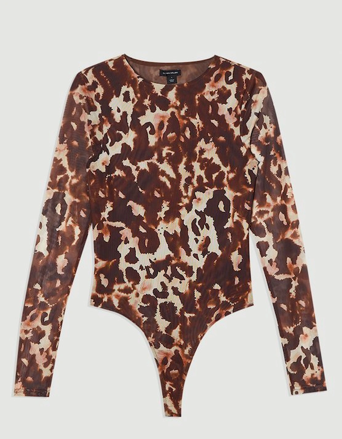 Long Sleeve Leopard Print Mesh Bodysuit