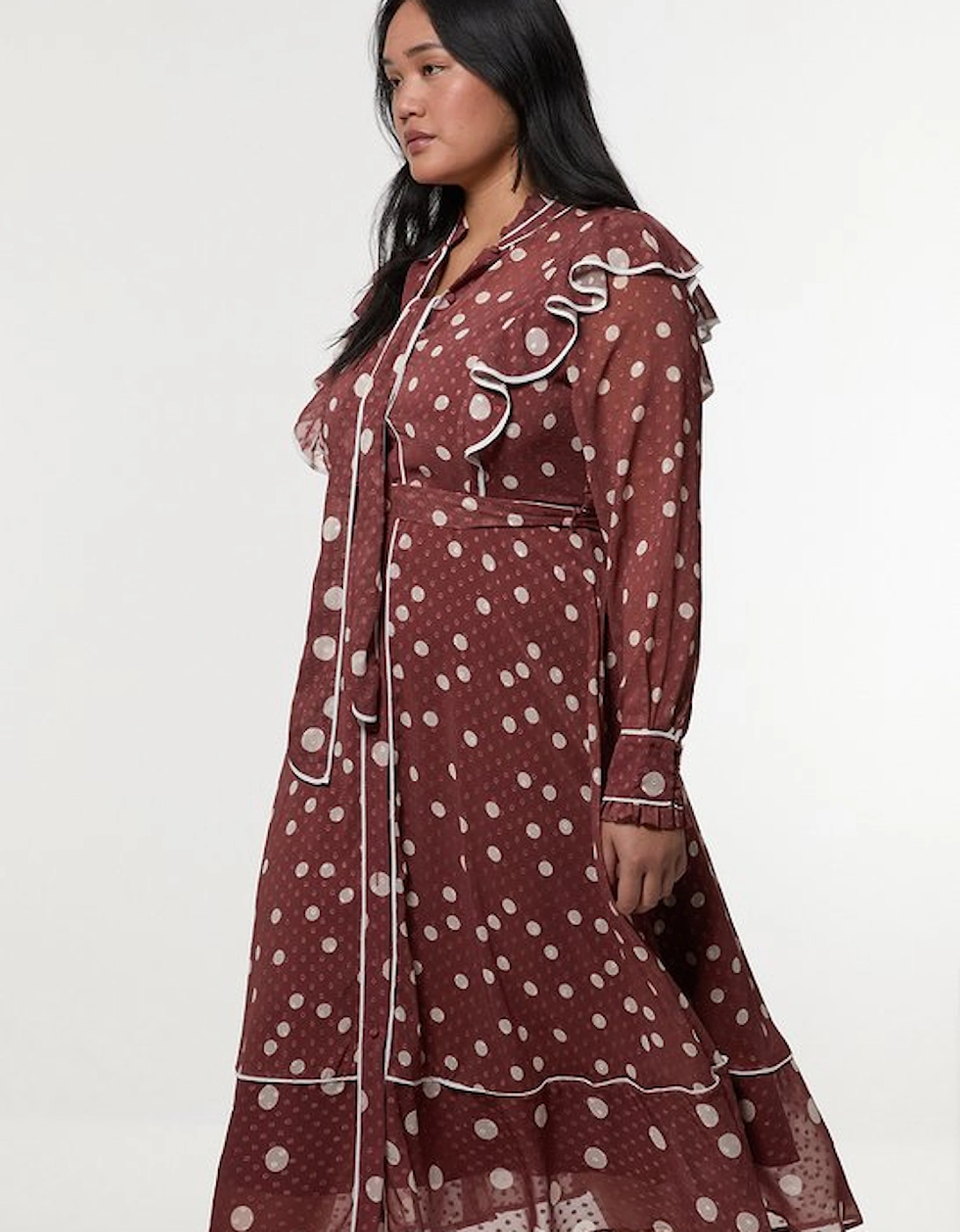Plus Size Mixed Dot Piped Ruffle Georgette Midi Dress, 5 of 4