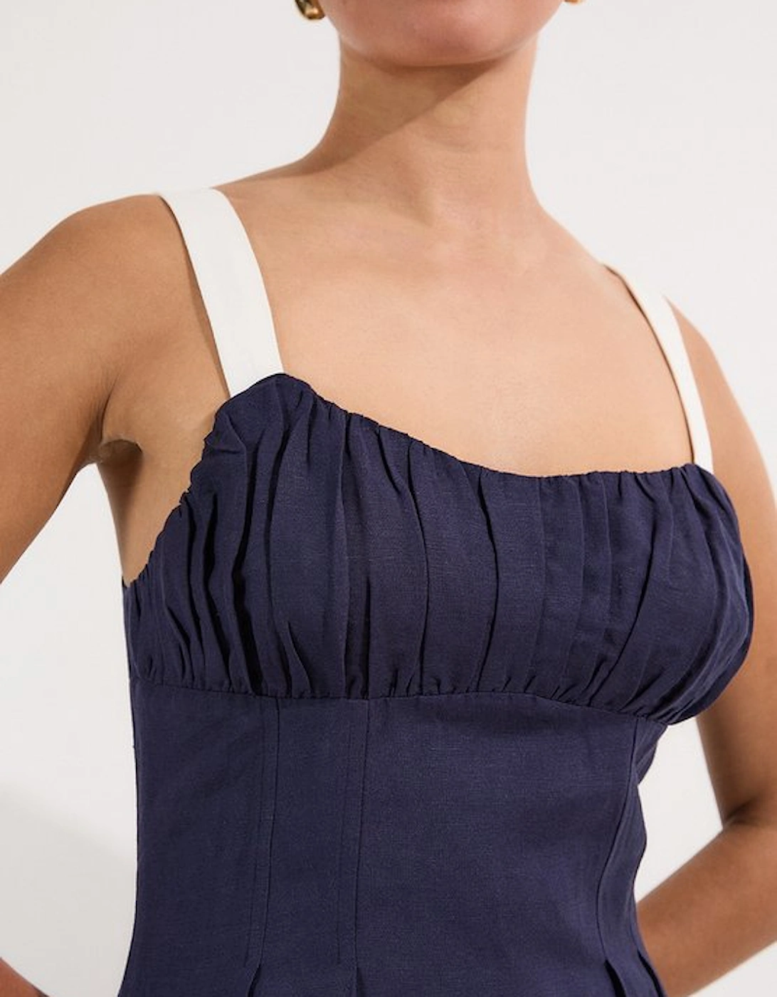 Linen Viscose Colour Block Strappy Woven Midi Dress
