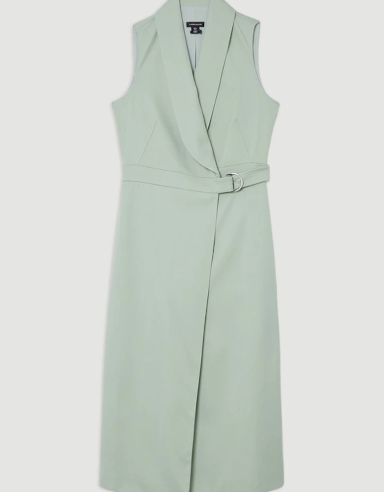 Soft Tie Tailored Sleeveless Pencil Midi Dress