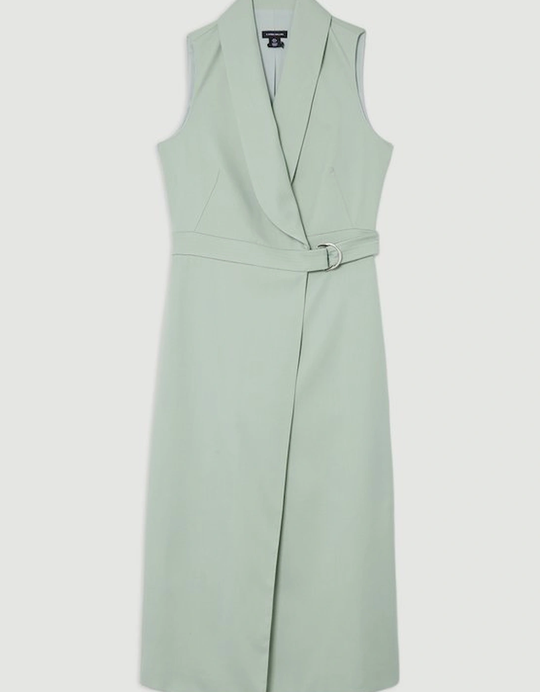 Soft Tie Tailored Sleeveless Pencil Midi Dress