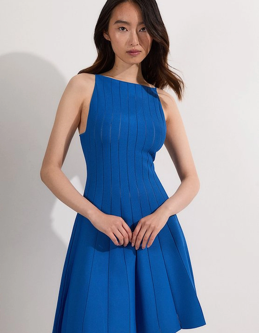 Viscose Blend Sheer Detail Knit Flippy Mini Dress, 5 of 4