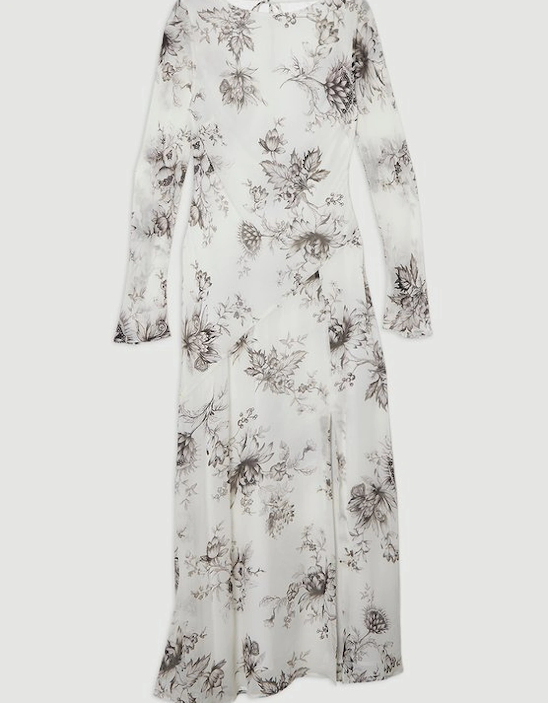Sheer Viscose Georgette Sketchy Floral Woven Cowl Back Maxi
