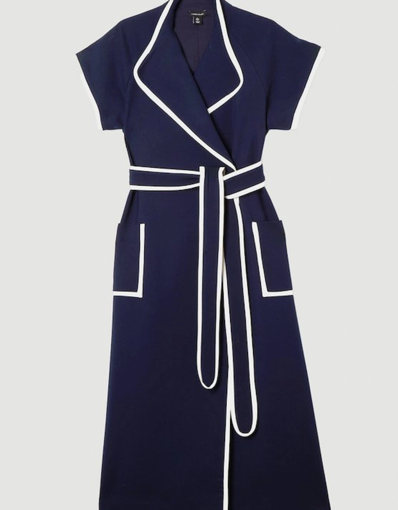 Compact Stretch Belted Tailored Tipped Midi Dress