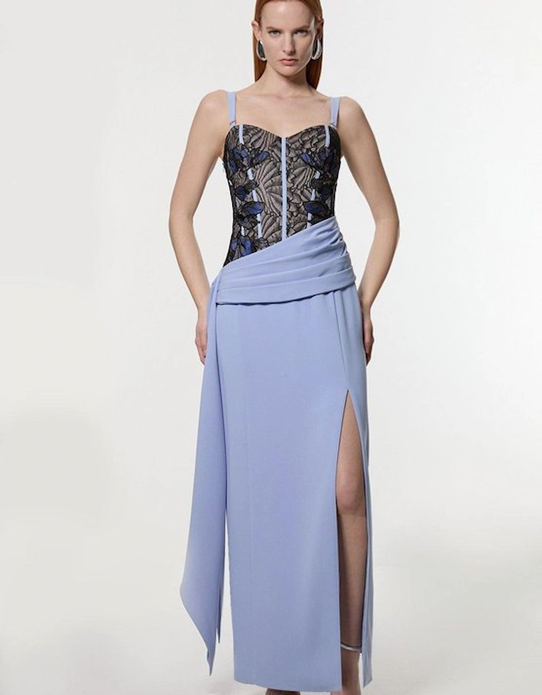 Lace Applique Contrast Corseted Tailored Maxi Dress, 5 of 4