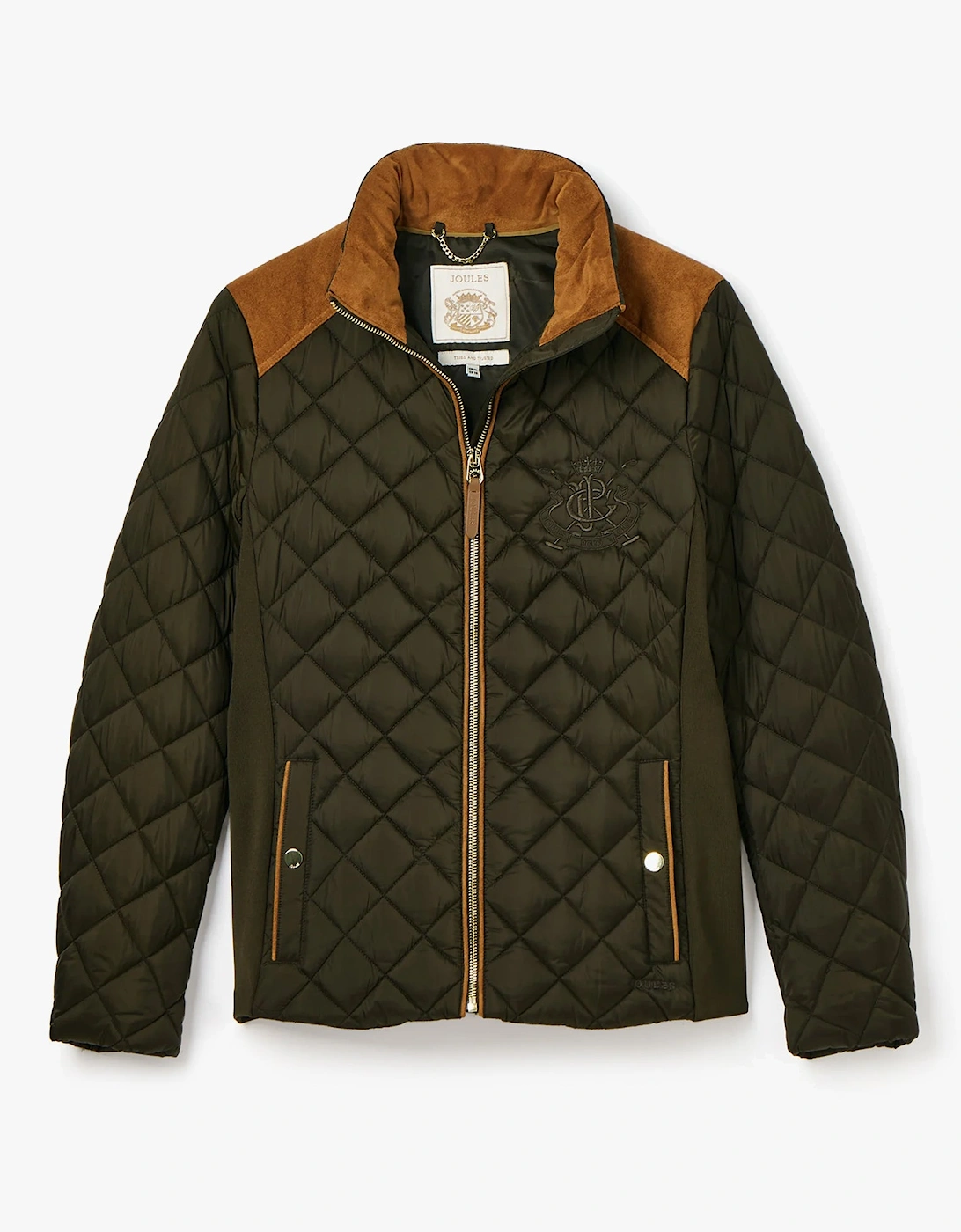 Joules Braemar Luxe Khaki Green Showerproof Diamond Quilted Coat - Image 3