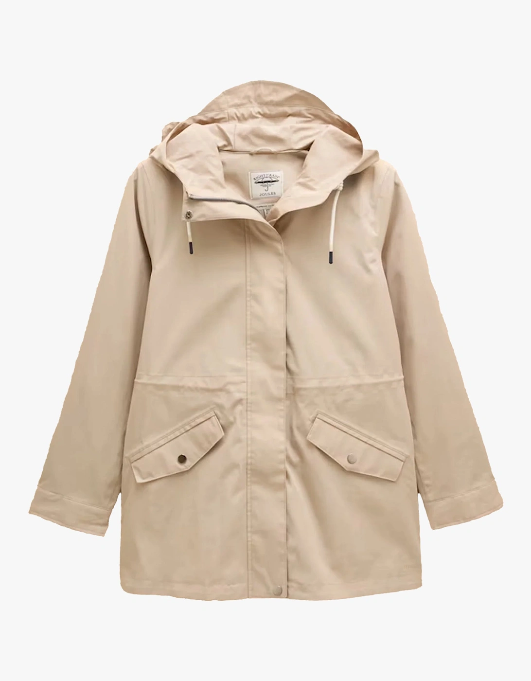 Women's Joules PORTWELL Waterproof Hoodie Raincoat With Adjustable Waist Neutral - Cream - Size: 12