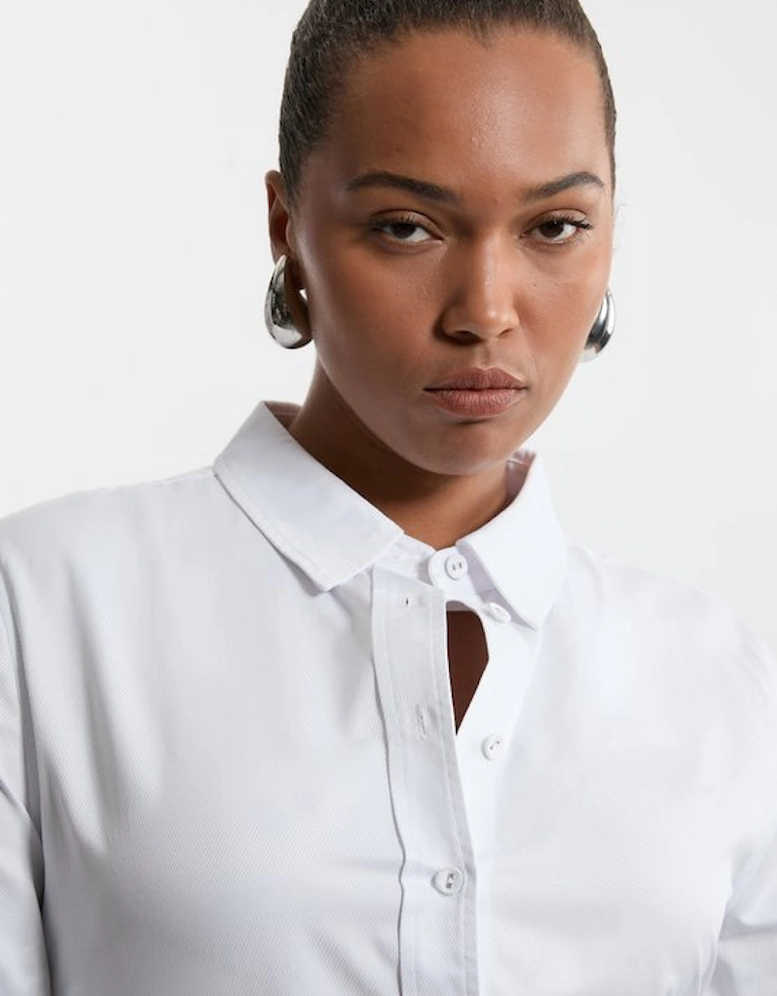 Plus Size Cotton Woven Buttoned Shirt