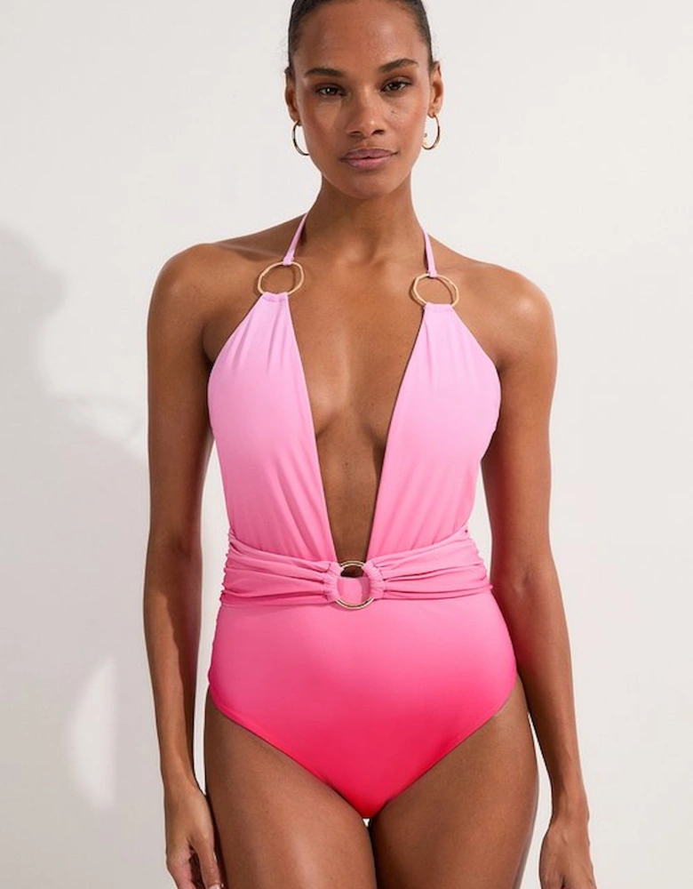 Ring Detail Ombre Plunge Swimsuit