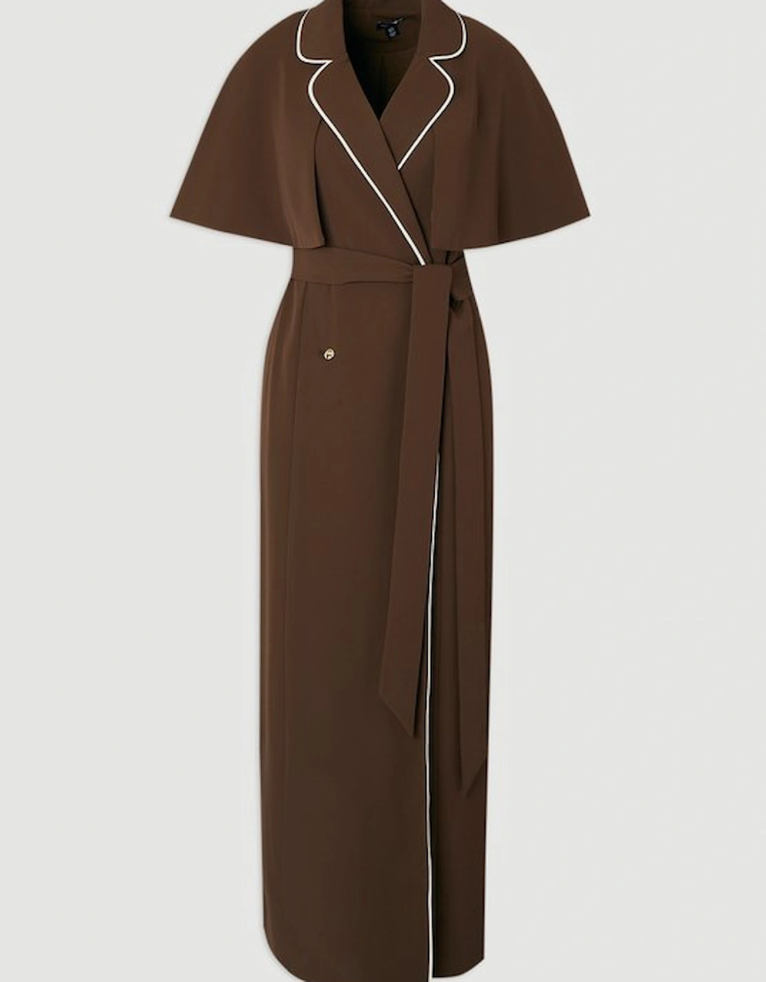 Contrast Tipping Tie Waist Short Sleeve Woven Trench Midi Dress