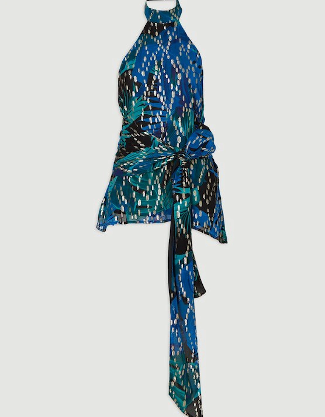 Viscose Metallic Palm Print Halter Neck Top