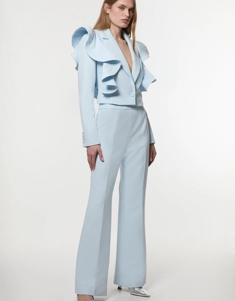 Drama Ruffle Tailored Single Breasted Cropped Blazer