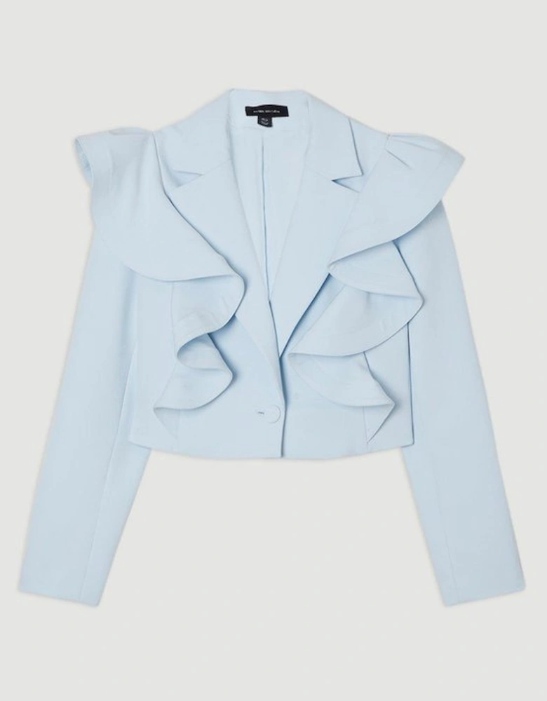Drama Ruffle Tailored Single Breasted Cropped Blazer