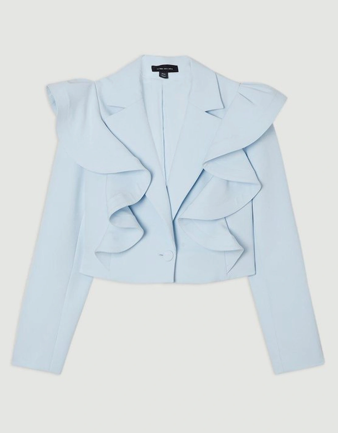 Drama Ruffle Tailored Single Breasted Cropped Blazer