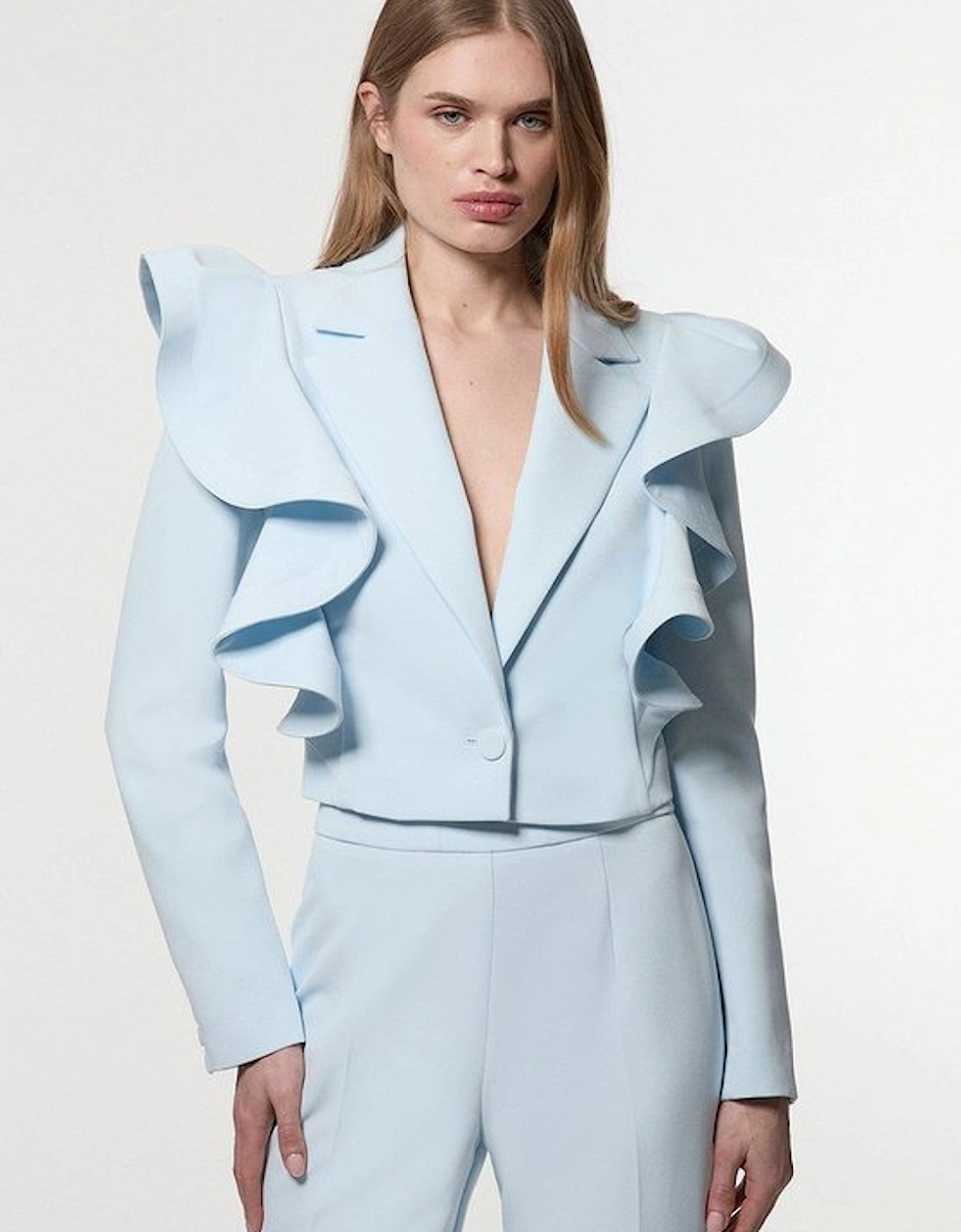 Drama Ruffle Tailored Single Breasted Cropped Blazer, 5 of 4