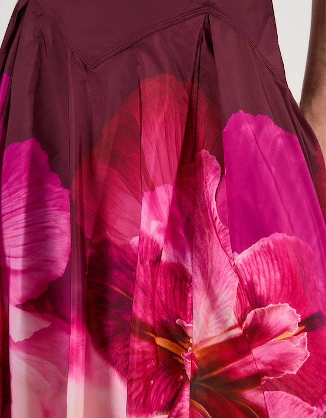 Placed Floral Taffeta Woven Maxi Skirt