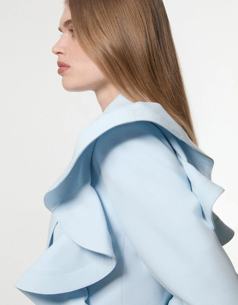 Drama Ruffle Tailored Single Breasted Cropped Blazer