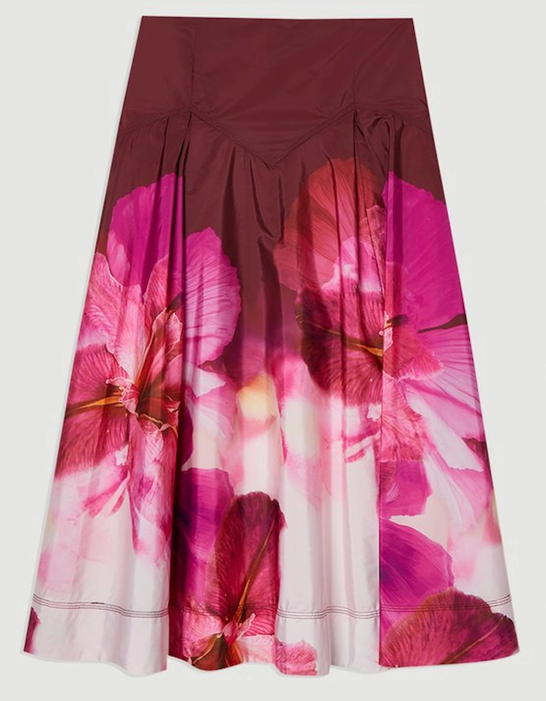 Placed Floral Taffeta Woven Maxi Skirt