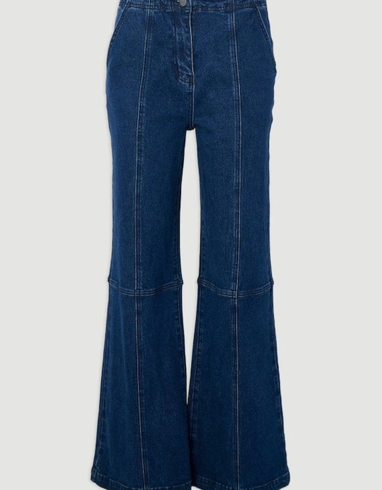 Denim Button Front Straight Leg Trousers
