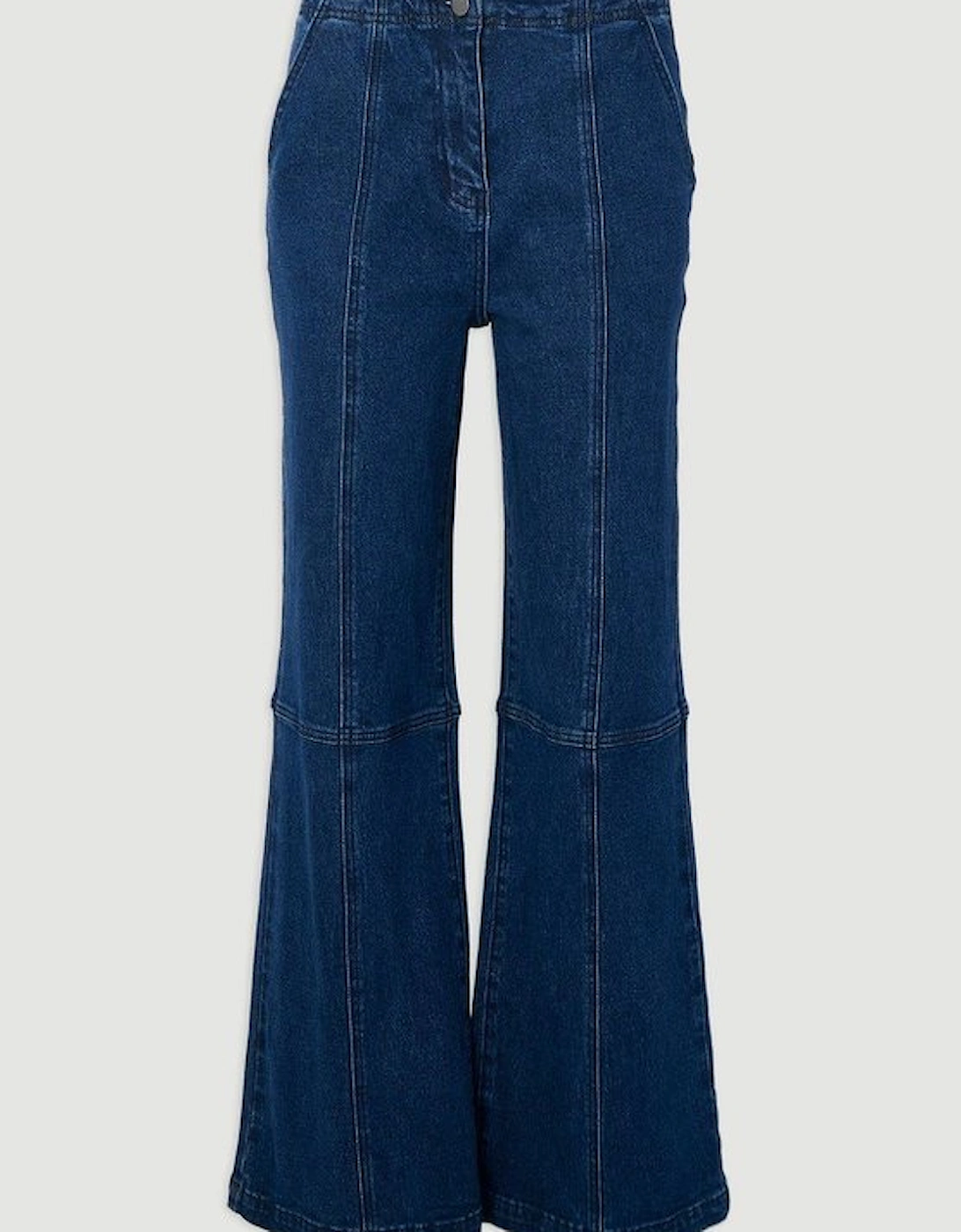 Denim Button Front Straight Leg Trousers