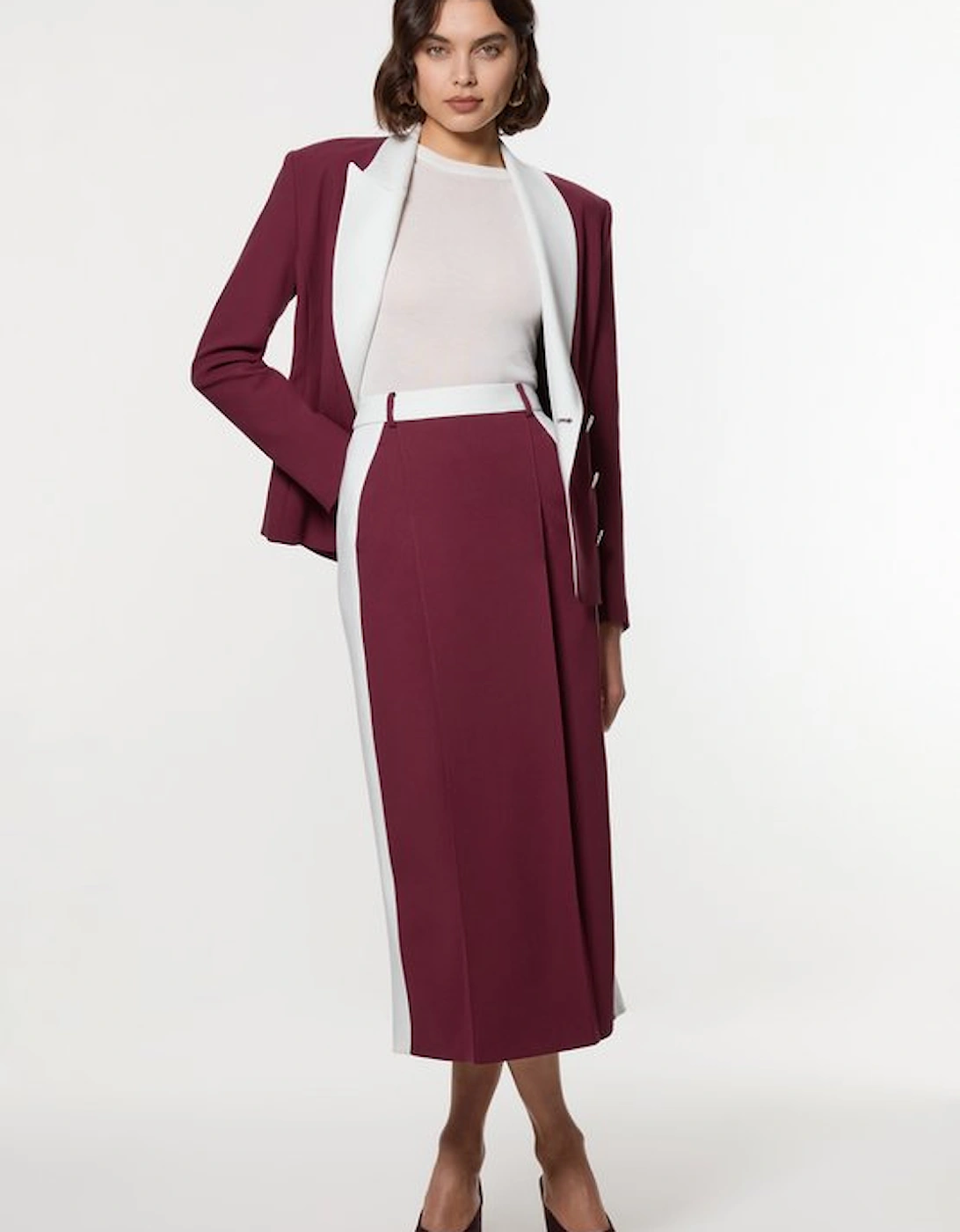 Compact Stetch Contrast Waistband Pencil Midi Skirt, 5 of 4