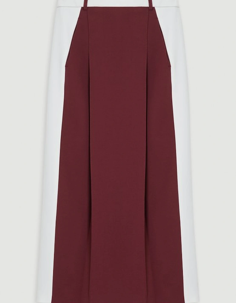 Compact Stetch Contrast Waistband Pencil Midi Skirt
